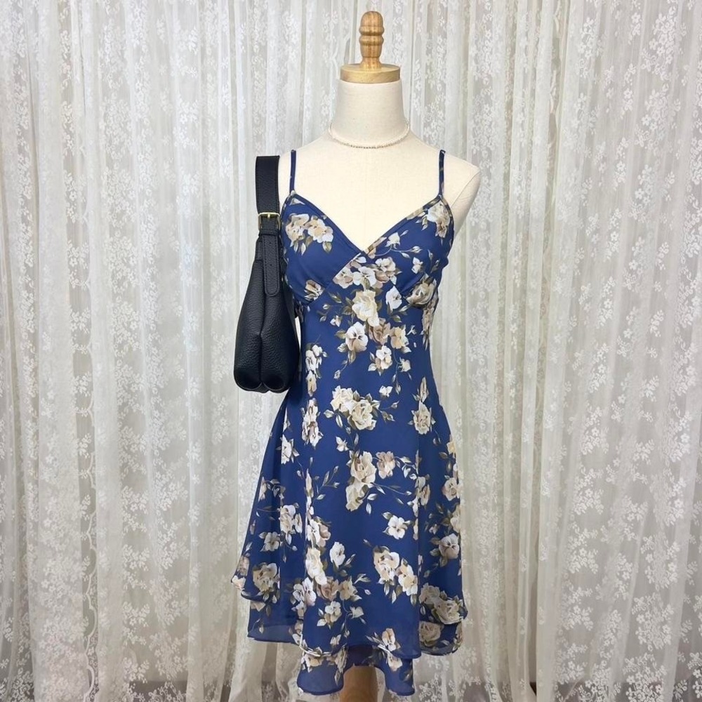 Timoteo Corelli Blue Floral‎ A Line Mini Dress Women's 6